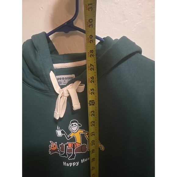 Life Is Good Hoodie Mens Mediu Green Logo Pullover Fleece Happy Hour Camping NEW - Picture 10 of 12